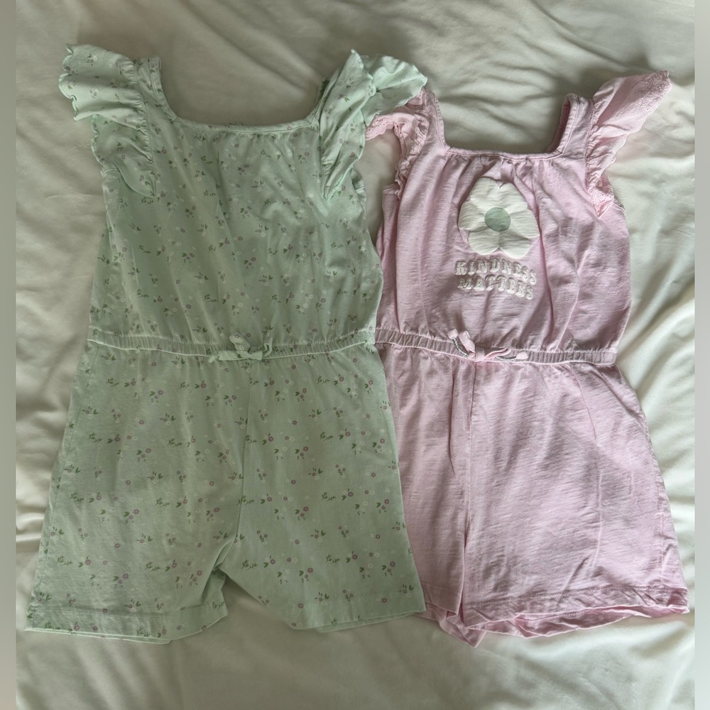 Set of Two Girls' Ruffle Rompers - Green and Pink